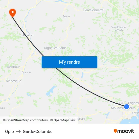 Opio to Garde-Colombe map