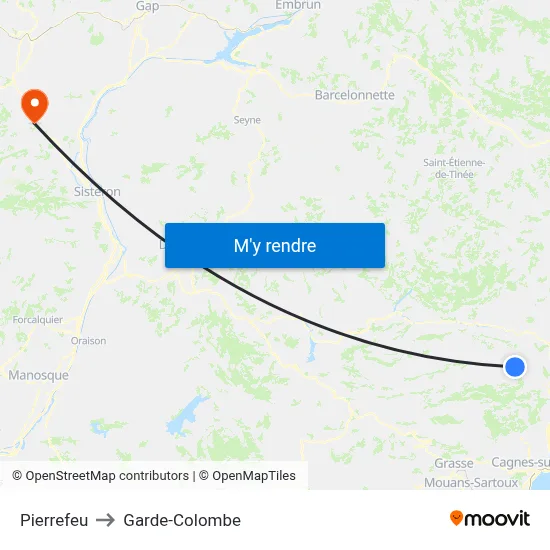 Pierrefeu to Garde-Colombe map