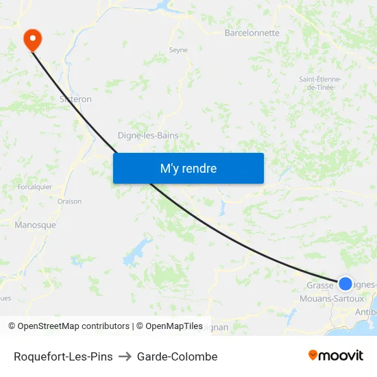 Roquefort-Les-Pins to Garde-Colombe map