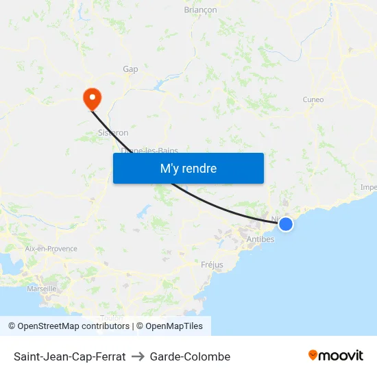 Saint-Jean-Cap-Ferrat to Garde-Colombe map