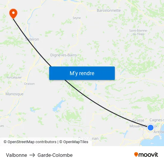 Valbonne to Garde-Colombe map