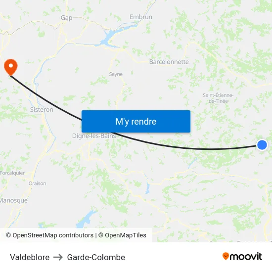 Valdeblore to Garde-Colombe map