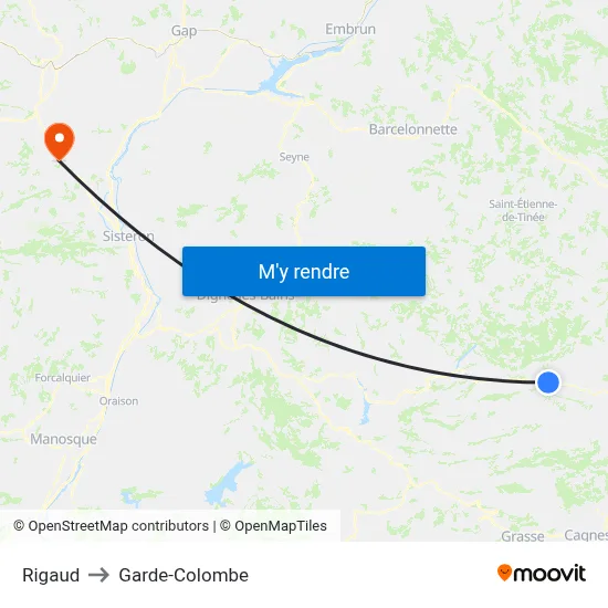 Rigaud to Garde-Colombe map
