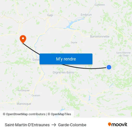 Saint-Martin-D'Entraunes to Garde-Colombe map