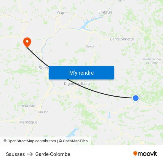 Sausses to Garde-Colombe map