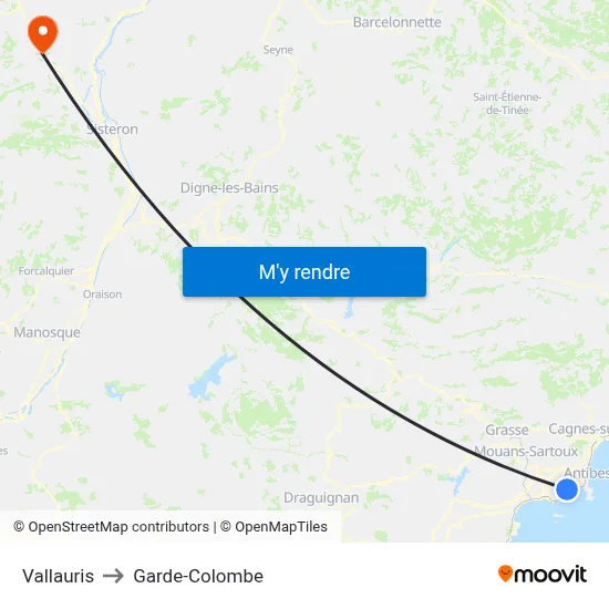 Vallauris to Garde-Colombe map