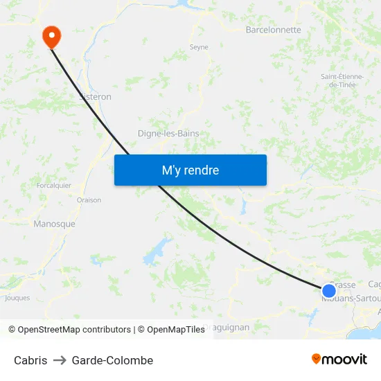 Cabris to Garde-Colombe map