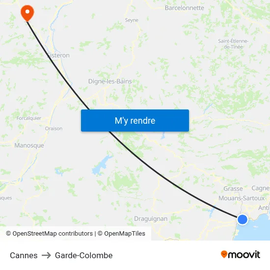 Cannes to Garde-Colombe map