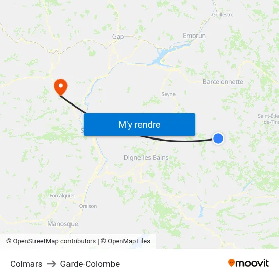 Colmars to Garde-Colombe map