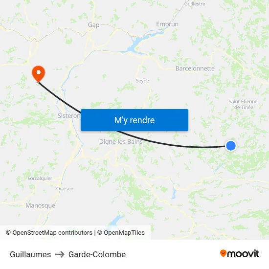 Guillaumes to Garde-Colombe map