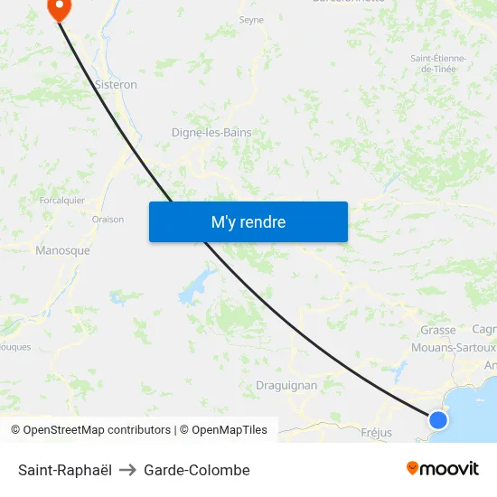 Saint-Raphaël to Garde-Colombe map