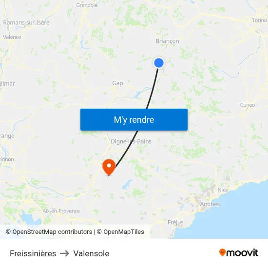 Freissinières to Valensole map