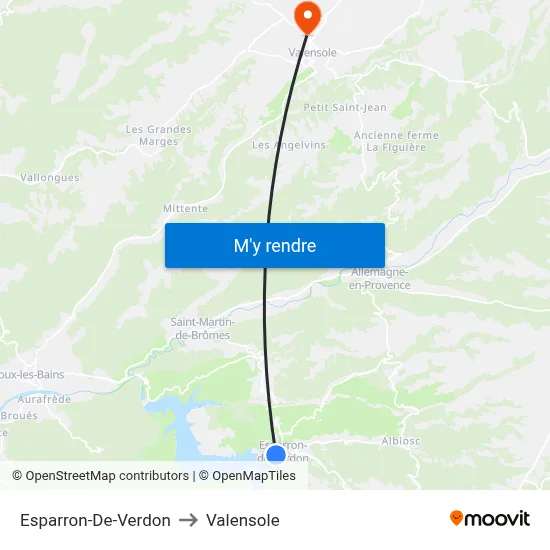 Esparron-De-Verdon to Valensole map
