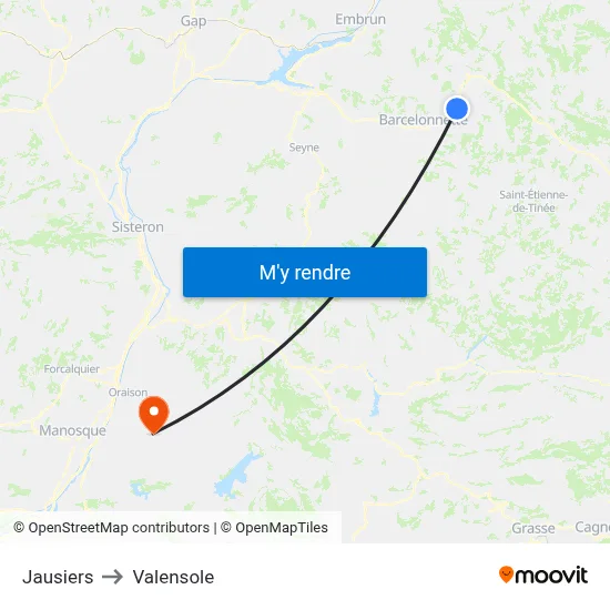 Jausiers to Valensole map