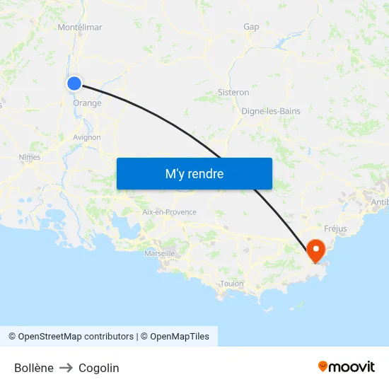Bollène to Cogolin map