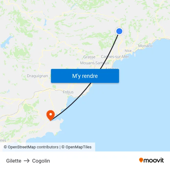 Gilette to Cogolin map