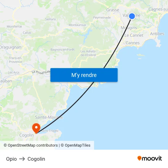 Opio to Cogolin map