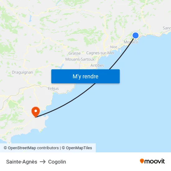 Sainte-Agnès to Cogolin map