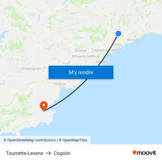 Tourrette-Levens to Cogolin map
