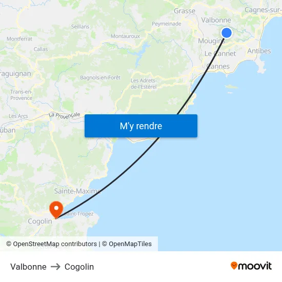 Valbonne to Cogolin map