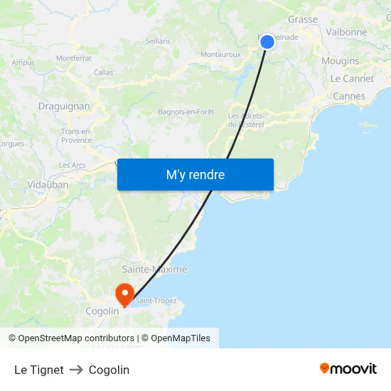 Le Tignet to Cogolin map