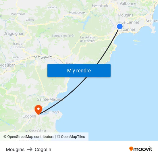 Mougins to Cogolin map