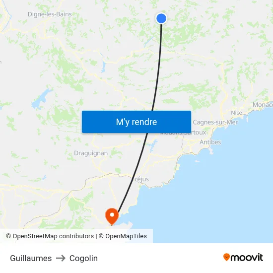 Guillaumes to Cogolin map