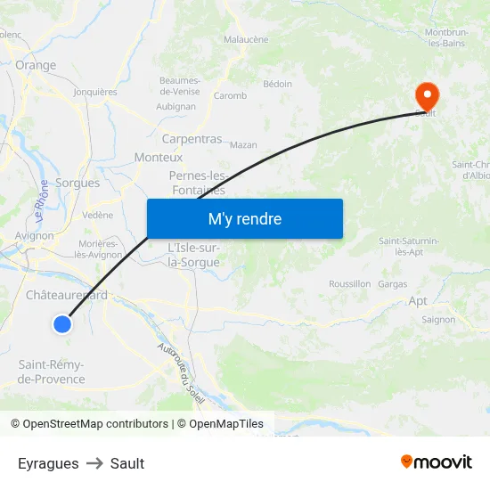 Eyragues to Sault map