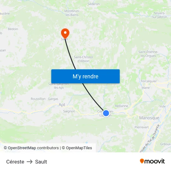 Céreste to Sault map