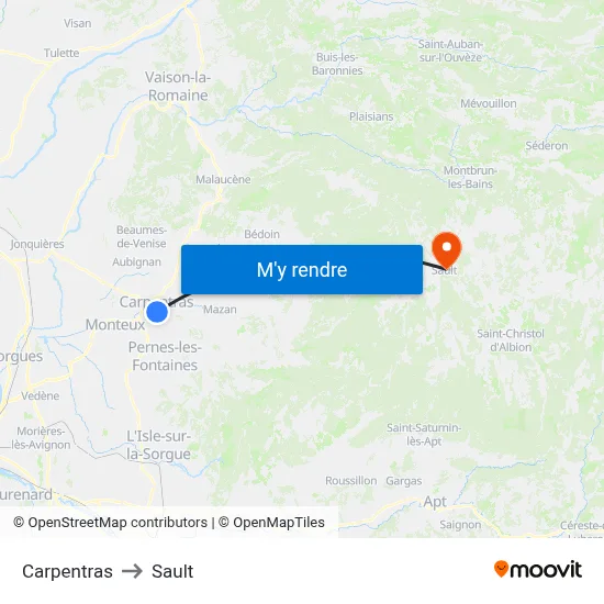 Carpentras to Sault map