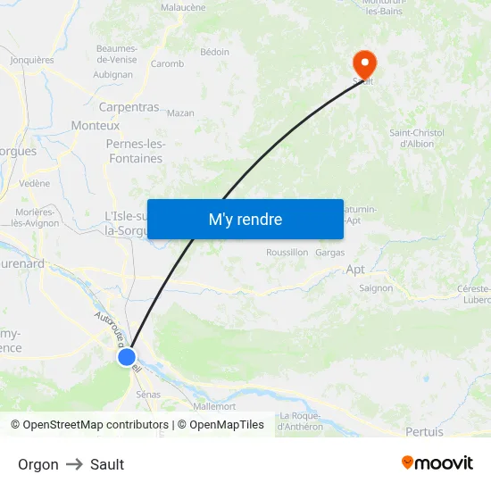 Orgon to Sault map