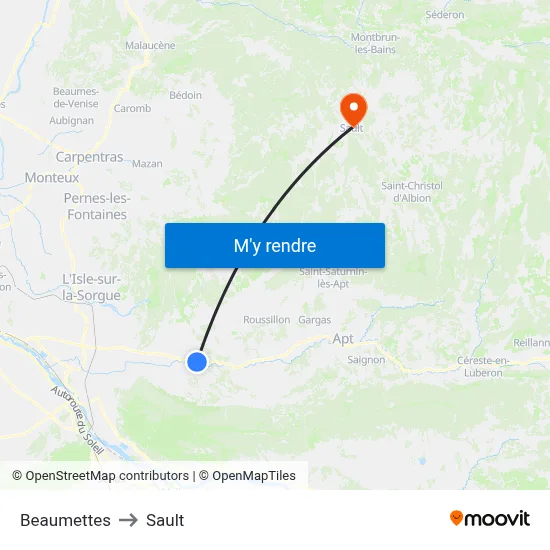Beaumettes to Sault map