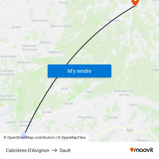 Cabrières-D'Avignon to Sault map