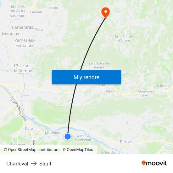 Charleval to Sault map
