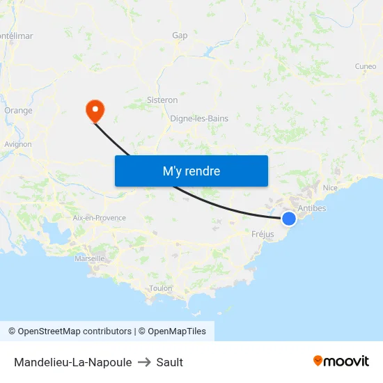 Mandelieu-La-Napoule to Sault map