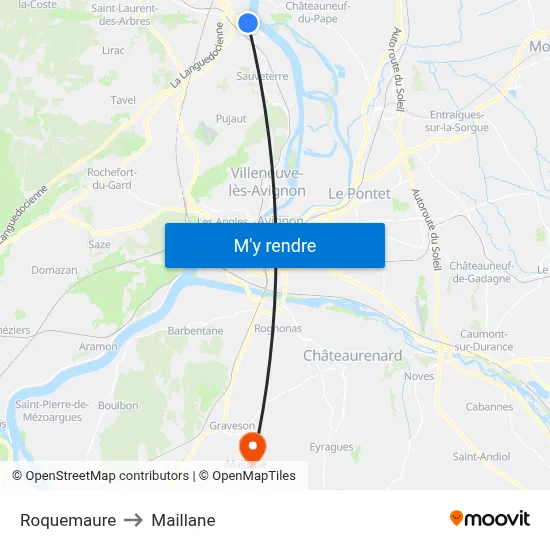 Roquemaure to Maillane map