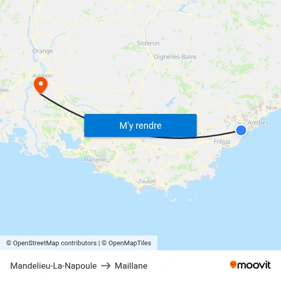 Mandelieu-La-Napoule to Maillane map