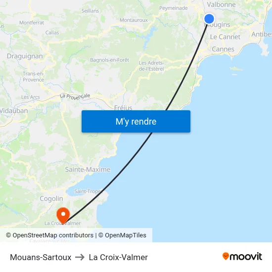 Mouans-Sartoux to La Croix-Valmer map