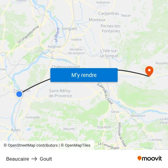 Beaucaire to Goult map