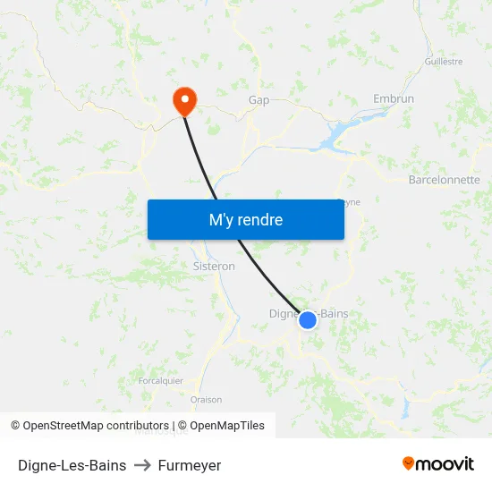 Digne-Les-Bains to Furmeyer map