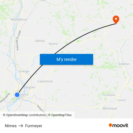 Nîmes to Furmeyer map