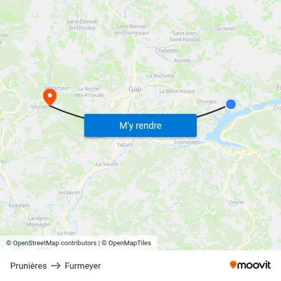 Prunières to Furmeyer map
