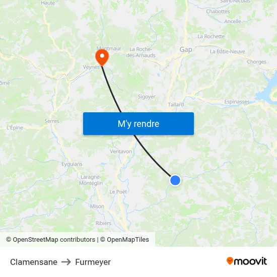 Clamensane to Furmeyer map
