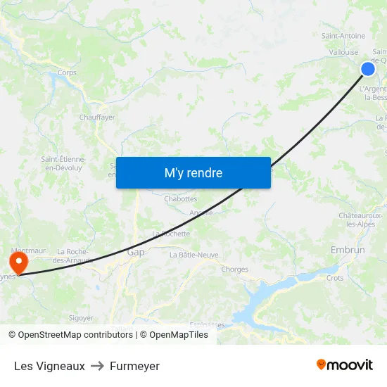 Les Vigneaux to Furmeyer map
