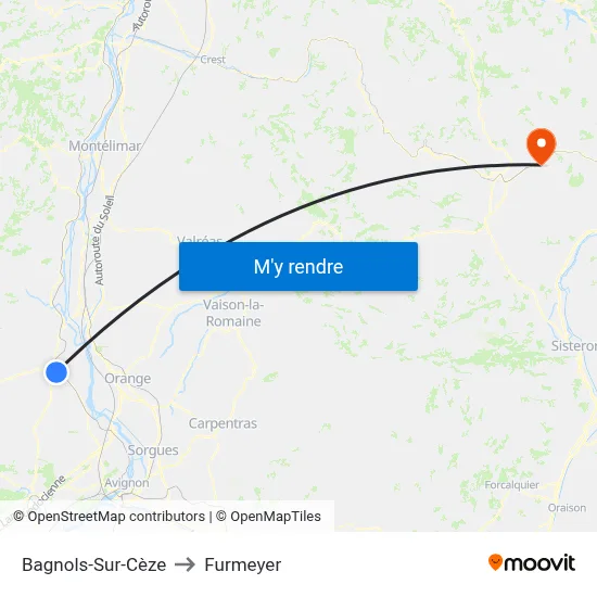 Bagnols-Sur-Cèze to Furmeyer map
