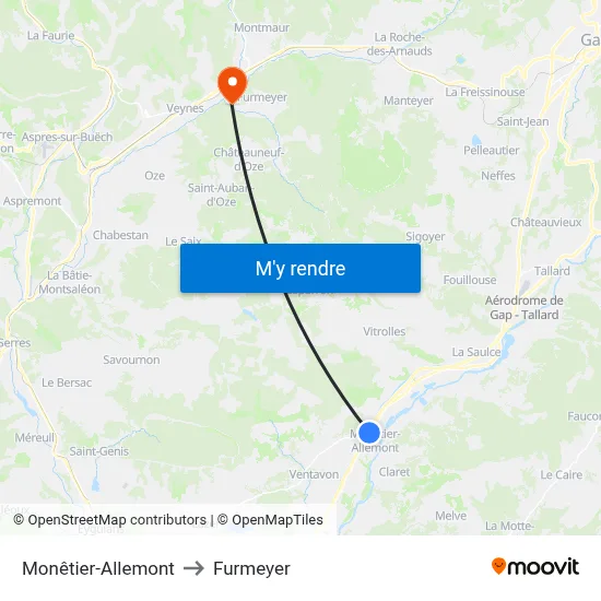 Monêtier-Allemont to Furmeyer map