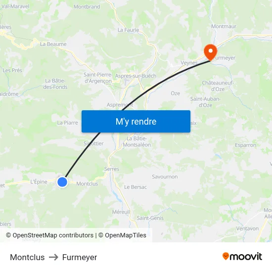 Montclus to Furmeyer map