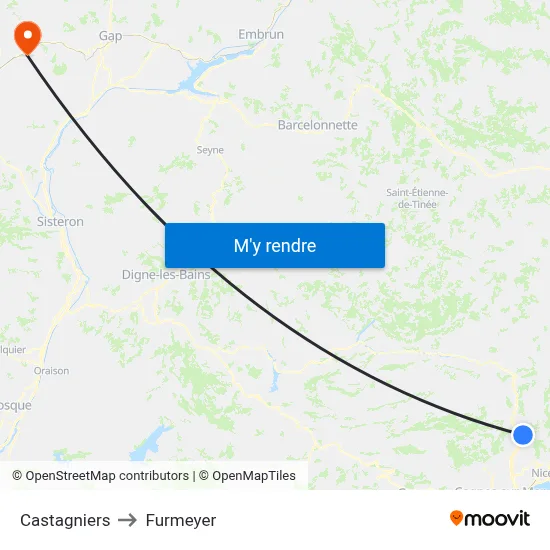 Castagniers to Furmeyer map