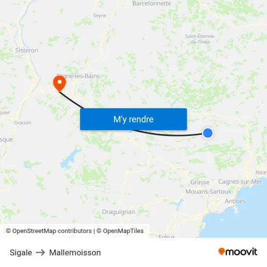 Sigale to Mallemoisson map