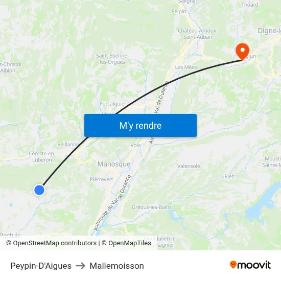 Peypin-D'Aigues to Mallemoisson map